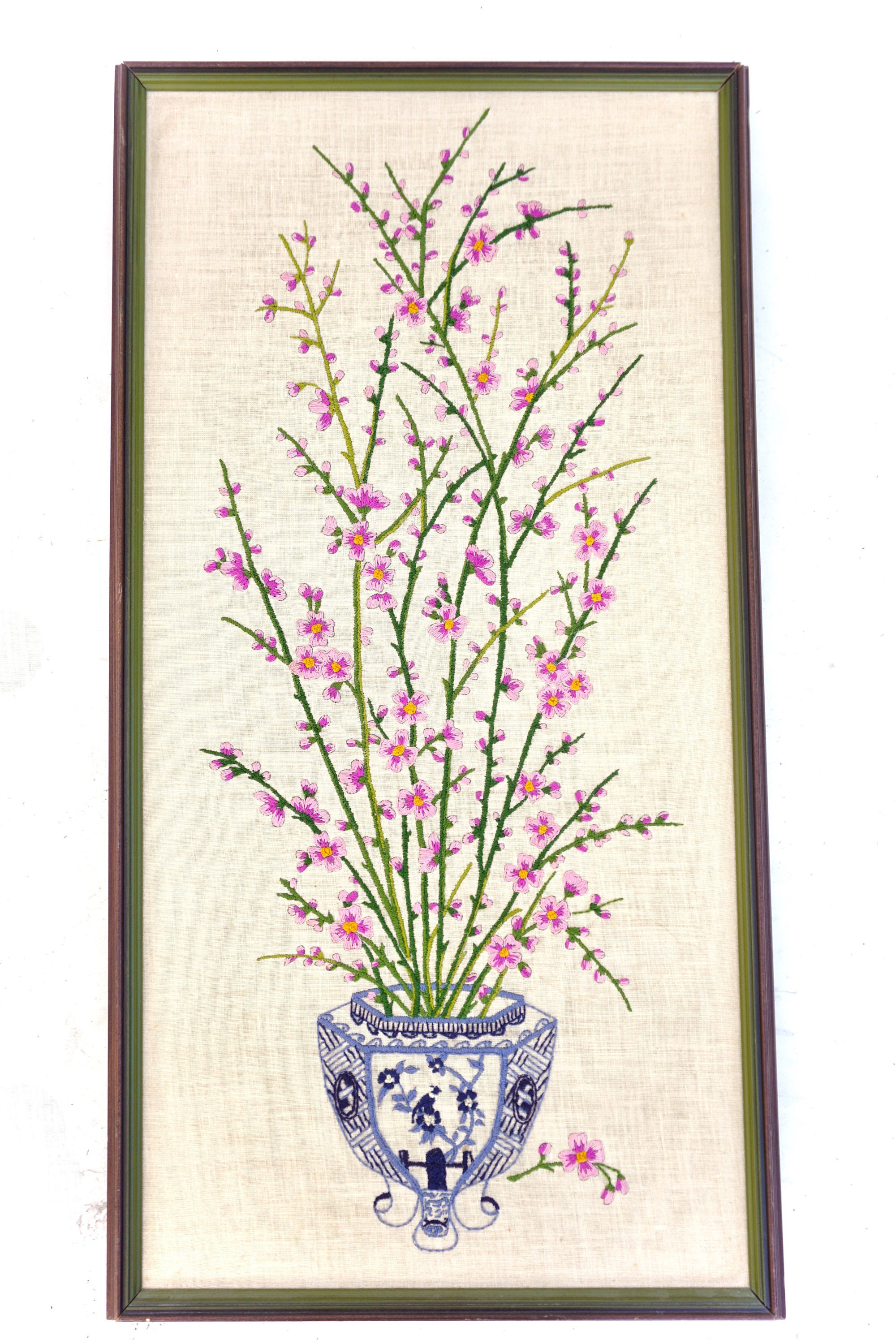 37x19.5 Vintage Chinoiserie Needlepoint Framed Artwork Blue | Etsy