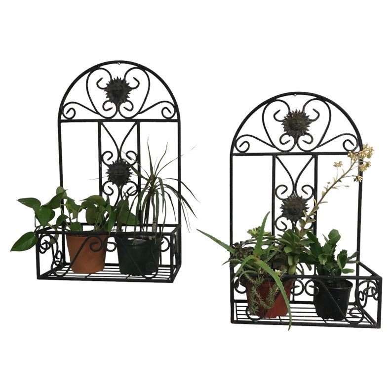 Pair of Vintage Iron Wall Planters Planter Box With Trellis Etsy