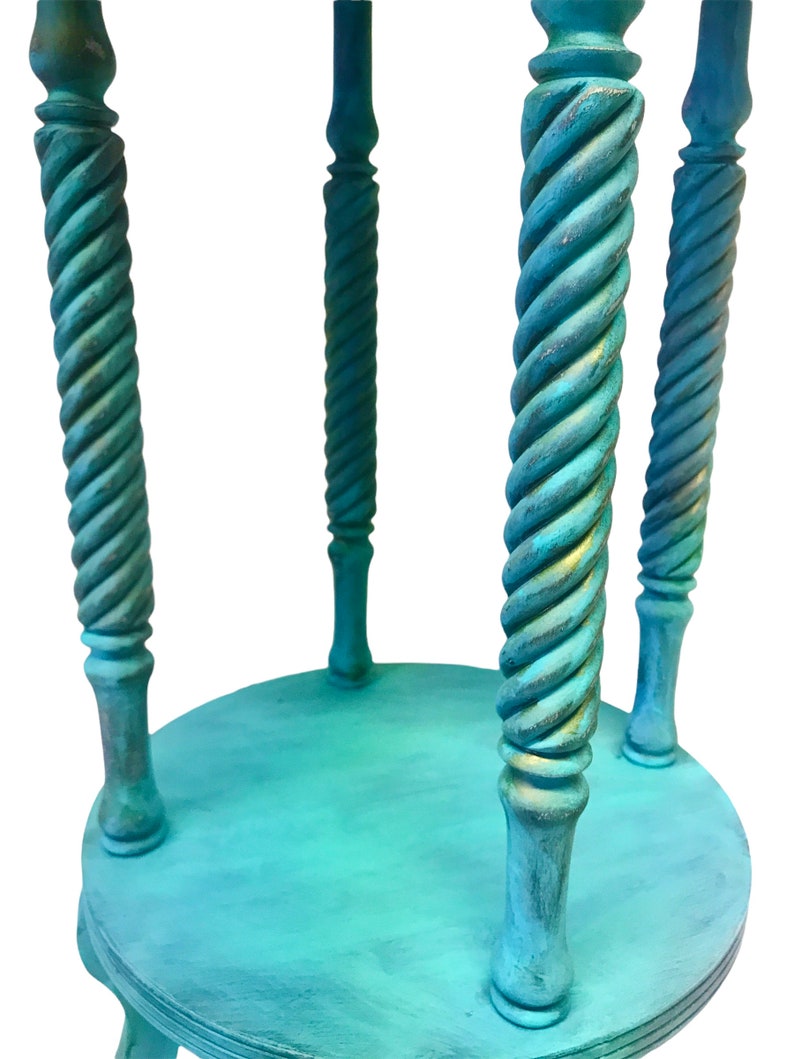 Vintage 2-Tier Parlor Table Turquoise BoHo CoLoR POP Pie Crust Plant Stand Antique Revival Accent Table Park Furniture Co. image 5