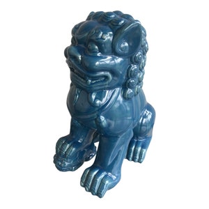 13x11 Vintage Blue Porcelain Foo Dog Statue Guardian Shishi Female Lion Figurine Chinoiserie Chic Home Dècor image 4