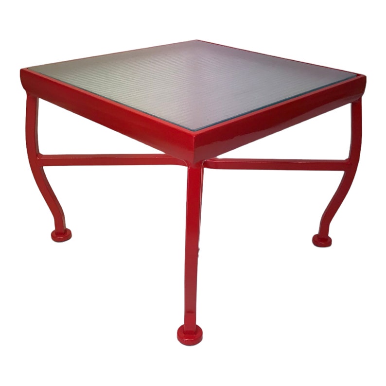 Mid-Century Modern Red Metal & Glass Indoor/Outdoor Accent Tables Two Available image 2