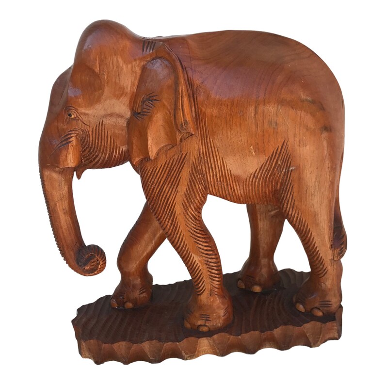 Vintage LARGE Solid Teak Wood Elephant Statue Hand Carved Etsy