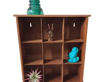 Vtg Mid-Century Teak Wall Mount Display Shelf | Collectible Knick Knack 9-Cube Curio | Essential Oil / Miniatures/ Spice Rack