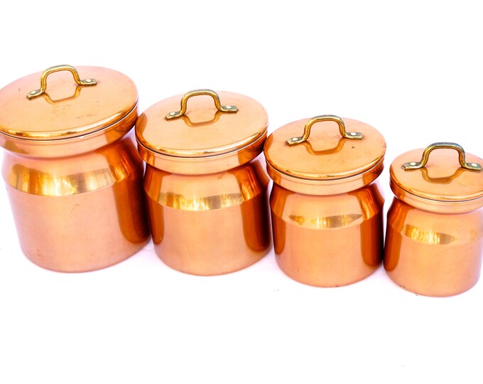 Vintage Copper Kitchen Canisters Set of 4 Graduated Nesting Lidded De