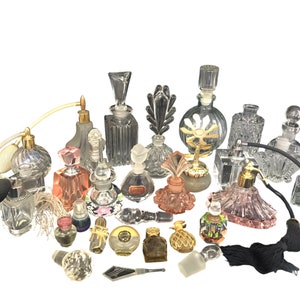 Vintage Perfume Bottle Collection LOT Gucci, Pablo Picasso, Waterford, Etc. Pink Glass Crystal Daubers Glam Vanity Décor image 2