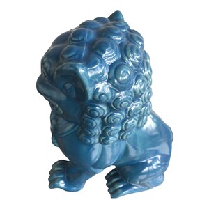 13x11 Vintage Blue Porcelain Foo Dog Statue Guardian Shishi Female Lion Figurine Chinoiserie Chic Home Dècor image 9