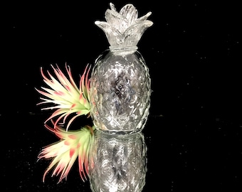 Vintage Hollywood Regency 8" Glass Pineapple Figurine | Candlestick Holder | WELCOME PINEAPPLE | Bookend | Tropical Chic Décor