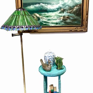 Vintage 2-Tier Parlor Table Turquoise BoHo CoLoR POP Pie Crust Plant Stand Antique Revival Accent Table Park Furniture Co. image 6