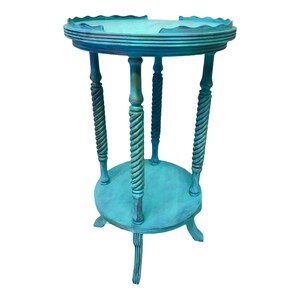 Vintage 2-Tier Parlor Table Turquoise BoHo CoLoR POP Pie Crust Plant Stand Antique Revival Accent Table Park Furniture Co. image 8