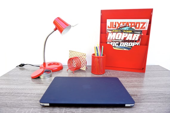 5 Piece Red Industrial Metal Desk Set Color Pop Organizer Etsy