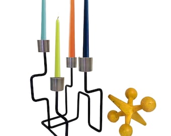 Mid-Century Danish Modernist Candelabra | Metal Candlestick Holder | Bauhaus Table Decor