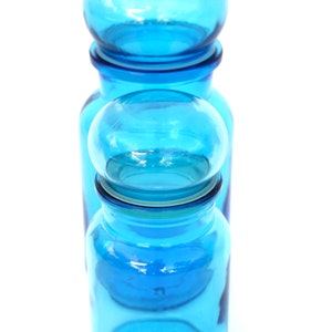 9 & 7 Vintage Turquoise Glass Apothecary / Pharmacy Jars A PAIR Air Tight Bubble Lids Made in Belgium Cool Multifunctional Decor image 5