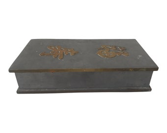 Vintage Pewter & Brass Lidded Box | Chinese Characters Symbols | Made in Hong Kong