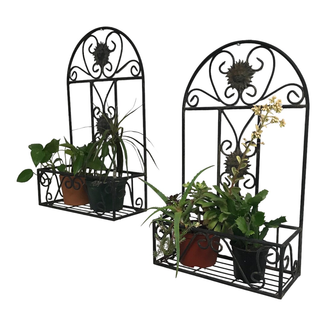 Pair of Vintage Iron Wall Planters Planter Box With Trellis Etsy