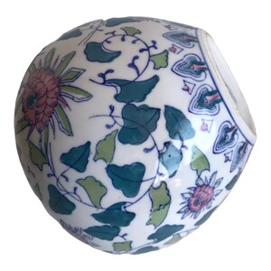 Vintage Chinese Porcelain Vase Pink, Blue, Green, & White Handpainted Floral Designs Ovoid Shaped Planter Vase Jar image 6