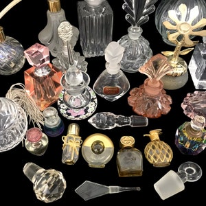 Vintage Perfume Bottle Collection LOT Gucci, Pablo Picasso, Waterford, Etc. Pink Glass Crystal Daubers Glam Vanity Décor image 3