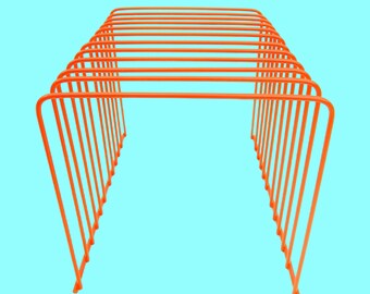 Modern Mid-Century Orange Metal Wire 12 Slot Record / Magazine/ File Rack || Color Pop Office Organizer || CUSTOM COLOR AVAILABLE!