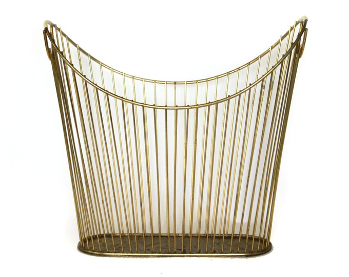 Mid Century Hollywood Regency Gold Metal Magazine Holder Etsy