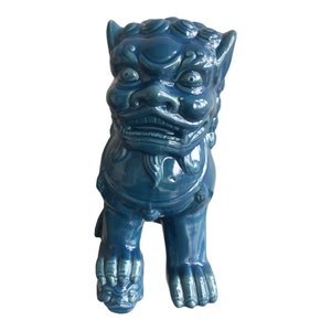 13x11 Vintage Blue Porcelain Foo Dog Statue Guardian Shishi Female Lion Figurine Chinoiserie Chic Home Dècor image 6