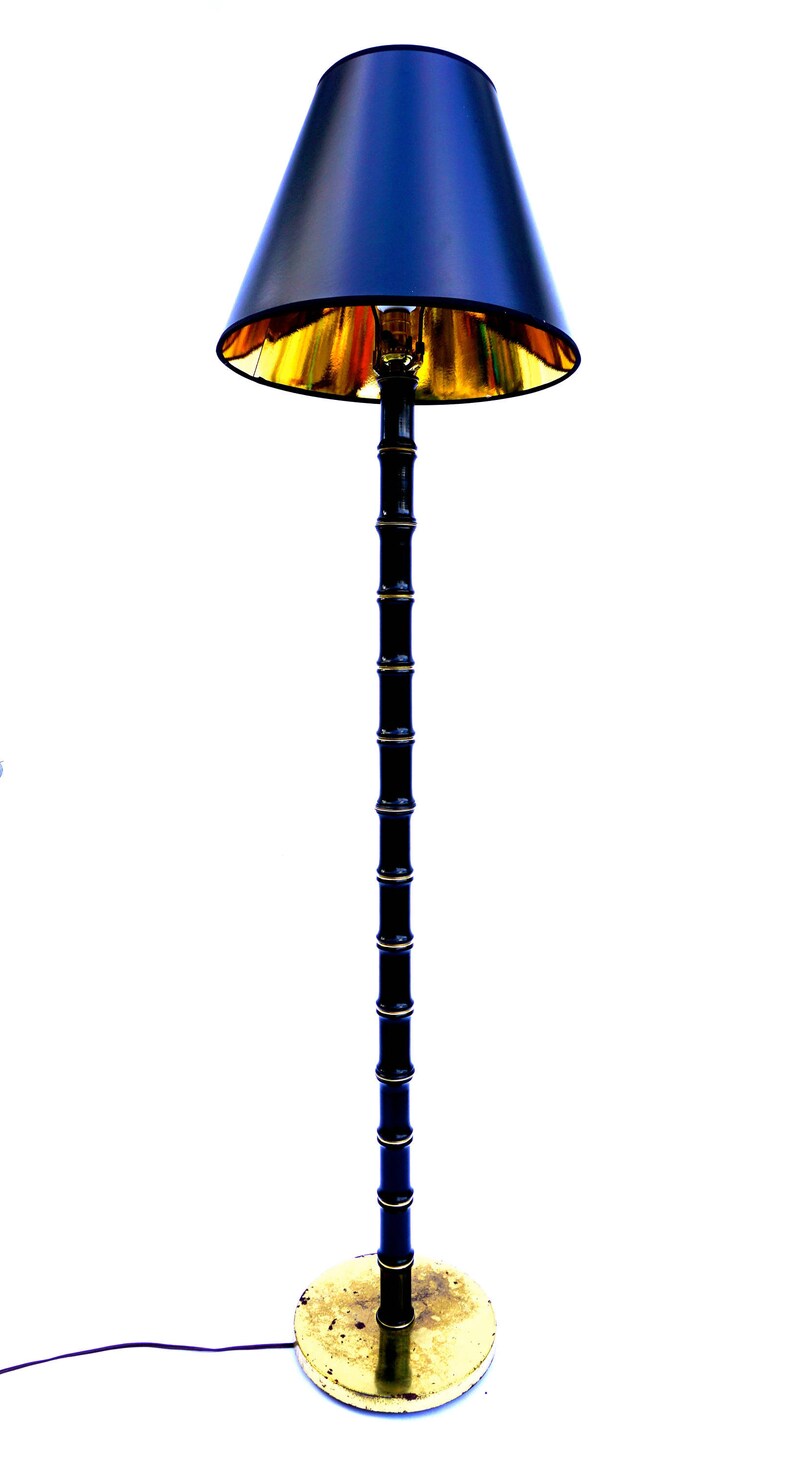 |\u2022 Vintage Faux Bamboo Floor Lamp Black /& Gold Chinoiserie Chic Lighting SALE