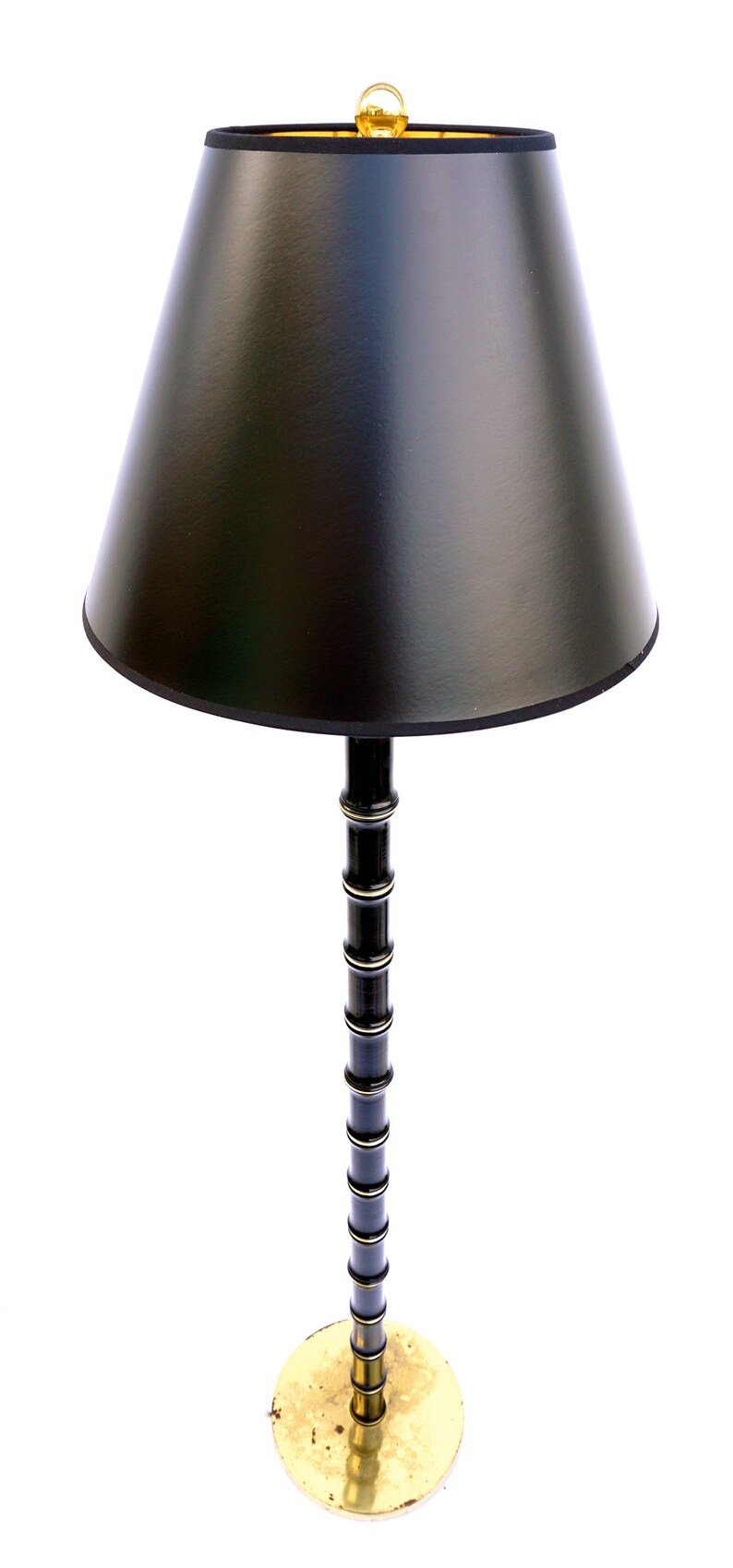 |\u2022 Vintage Faux Bamboo Floor Lamp Black /& Gold Chinoiserie Chic Lighting SALE
