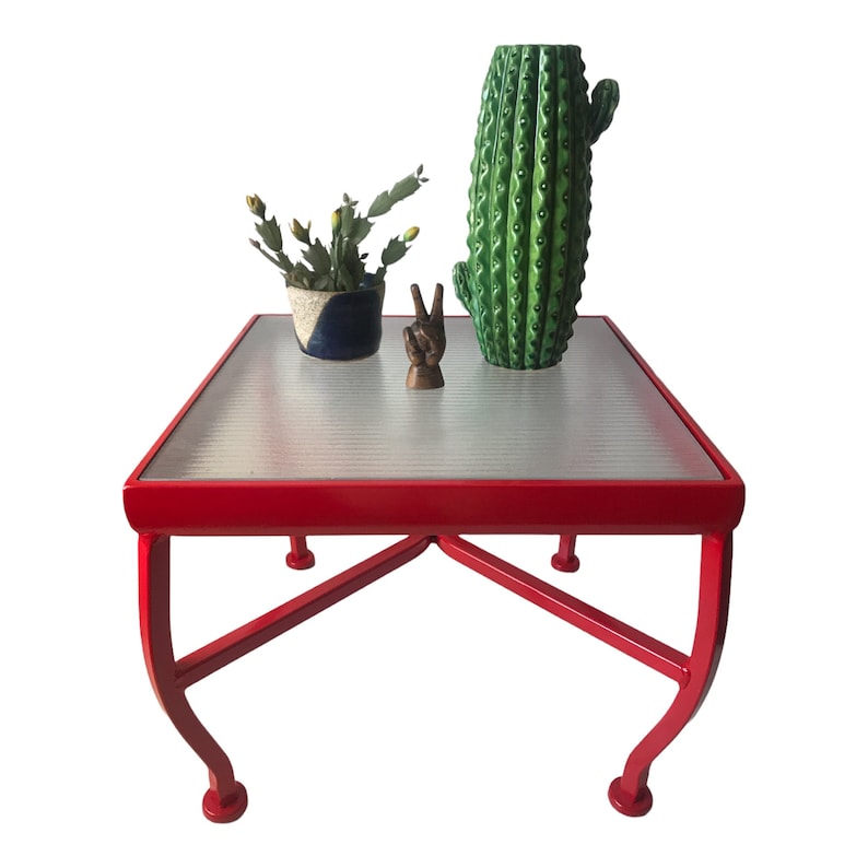 Mid-Century Modern Red Metal & Glass Indoor/Outdoor Accent Tables Two Available image 1