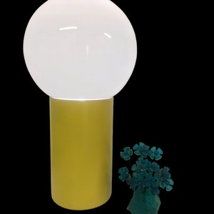 Large Bauhaus Yellow Base Globe Table Lamp Mid-Century Modernist Uplight Space Age Color Pop/ Eames Era Can Lamp Glass Globe image 7