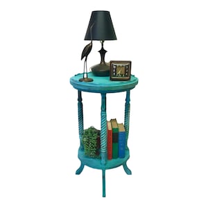 Vintage 2-Tier Parlor Table Turquoise BoHo CoLoR POP Pie Crust Plant Stand Antique Revival Accent Table Park Furniture Co. image 2