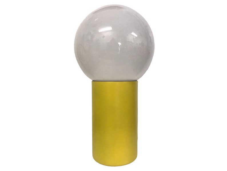 Large Bauhaus Yellow Base Globe Table Lamp Mid-Century Modernist Uplight Space Age Color Pop/ Eames Era Can Lamp Glass Globe image 6
