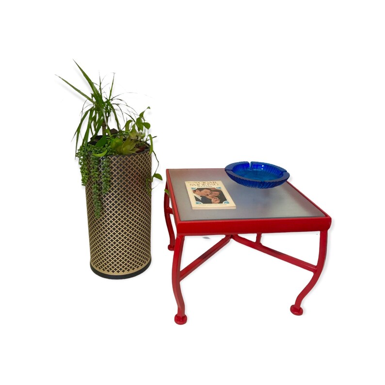 Mid-Century Modern Red Metal & Glass Indoor/Outdoor Accent Tables Two Available image 3