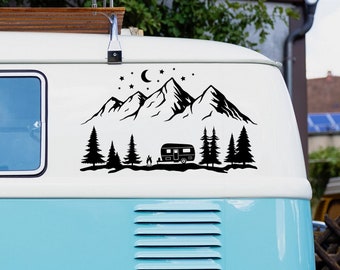 Camping Forest Mountain Scene Sticker Large Caravan Motorhome Stickers Adventure RV Truck Decal Horsebox Car Van Decals