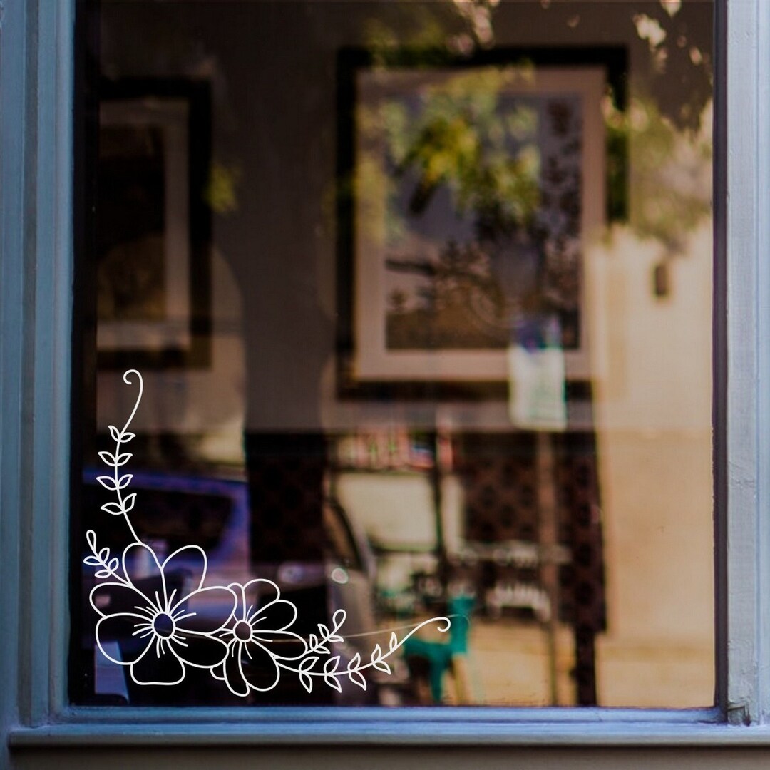 Floral Window Sticker Corner Window Decal Shop Home Window Decoration ...