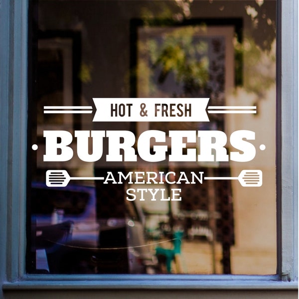 Hot and Fresh Burgers Window Sticker Burger Van Food Truck Display Café Restaurant Vinyl Decal