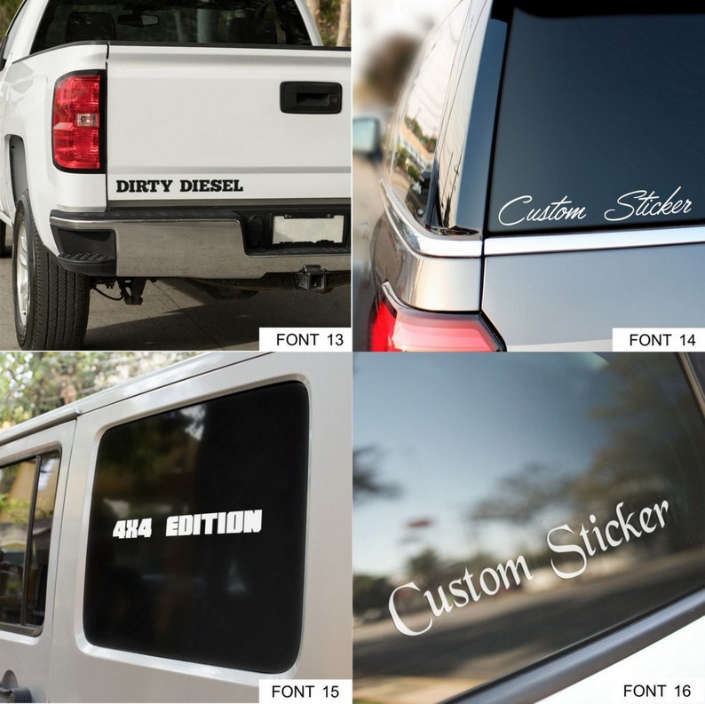 Font examples 13 - 16 for personalised car stickers