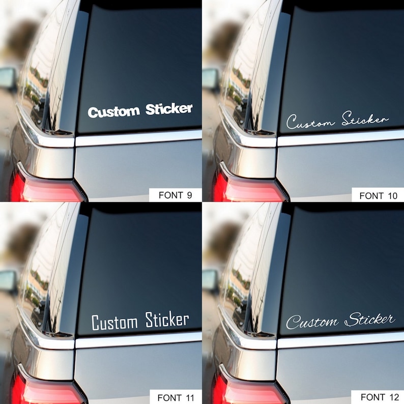 Font examples 9 - 12 for personalised car stickers