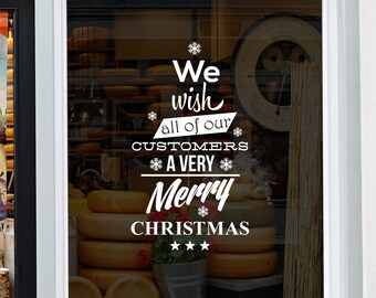 We Wish All Of Our Customers A Very Merry Christmas  Shop Window Sticker Xmas Retail Store Decoration Decal