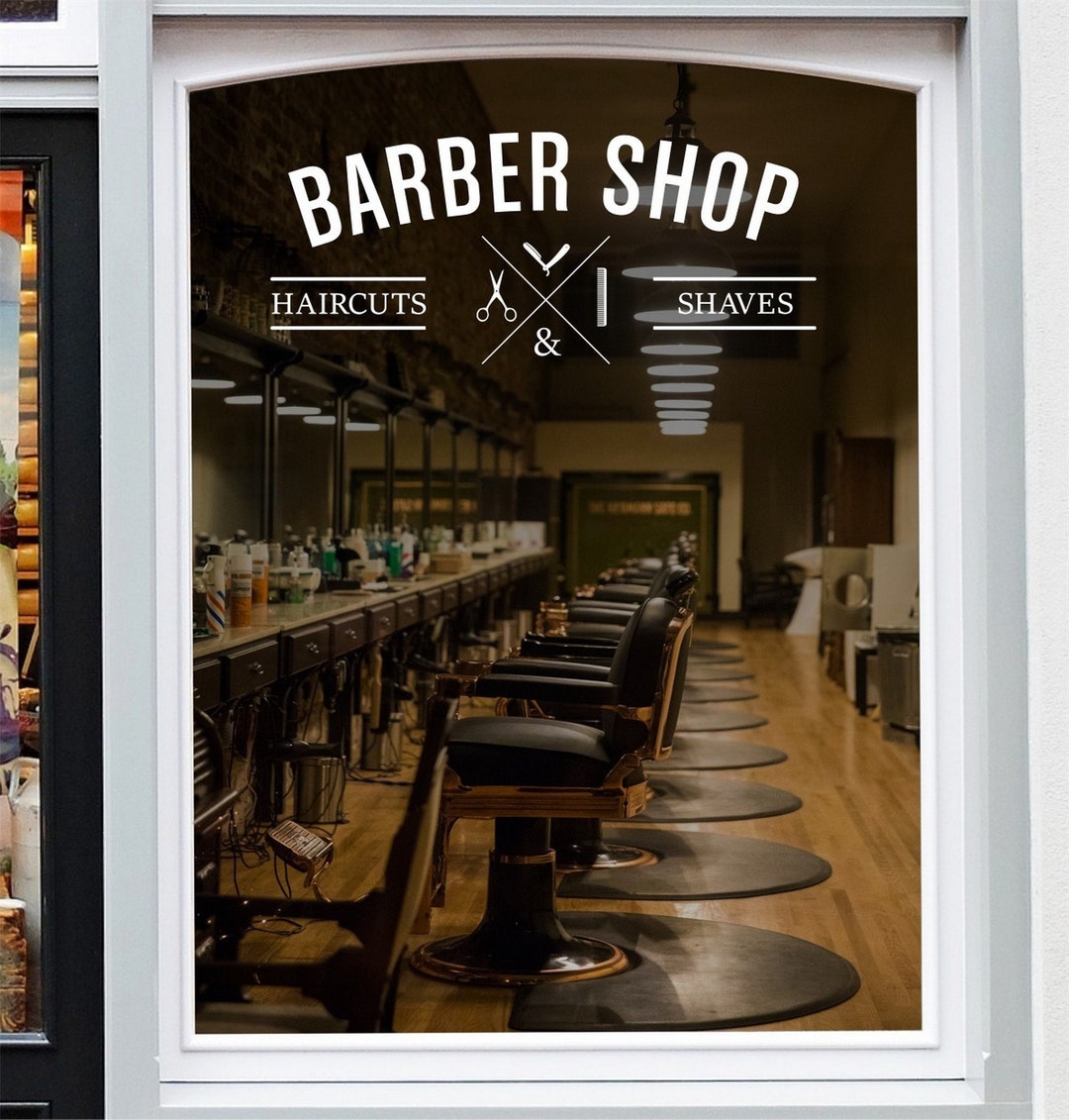 Window Sticker Barber Shop Window Decal Display Etsy