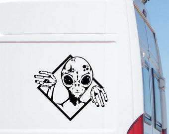 Alien Sticker, Aliens UFO Funny Decal, Large Sticker for a Car Van Camper Caravan Motorhome