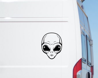 Alien Head Vinyl Decal: Funny UFO Car/Truck/Camper Sticker