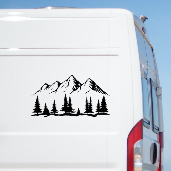 Décalcomanies Vinyle Miroir Mountain Tree Line - Scène Forêt V1 - Pour Camping Car, Voiture, Mur
