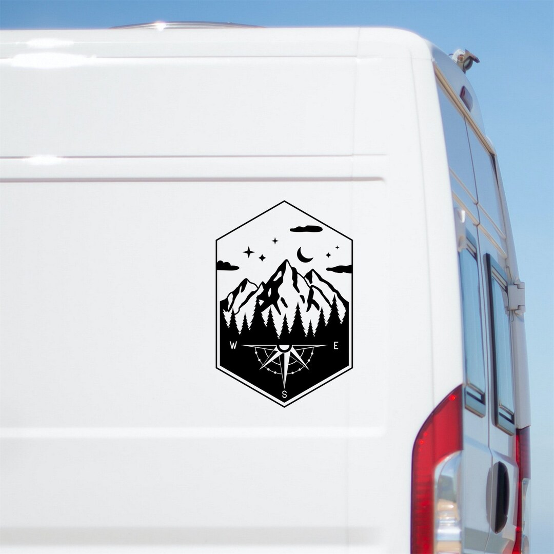 Large Mountain Compass Vinyl Decals For Camper Van & Caravan - 2 Pack Glossy