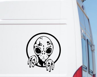 Funny Alien Head Vinyl Decal - Car, Van, Camper, Motorhome