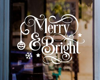 Merry and Bright Christmas Sticker for Windows Xmas Shop Display Home Decoration Decal