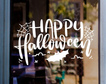 Happy Halloween Window Sticker Halloween Cobweb Bats Decal Retail Store Front Display Vinyl