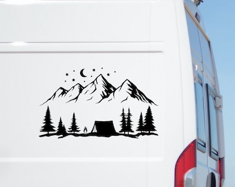 Camping Tent Mountain Vinyl Decal: RV, Truck, Car, Van Stickers