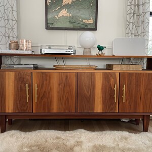 Mid-Century Modern Black Walnut Credenza | Solid Wood Sideboard | Handmade Media Console/Record Cabinet