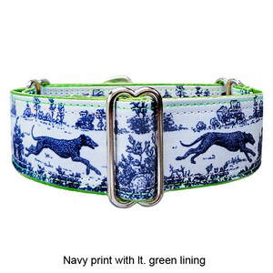 Jane Walker, Sighthound Toile satin lined martingale dog collar. Greyhound, lurcher, whippet, galgo collar. Unfrogettable!