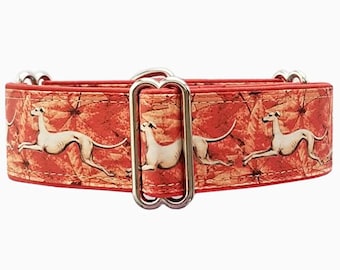 1.5" Wide, Pre-Made Martingale Collar:  Autumn Leaves and Sighthounds