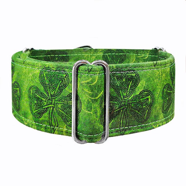 Celtic Clovers. Unfrogettable! 2" wide martingale dog collar. Greyhound, whippet, galgo,  sighthound collar.  Out of Print!!