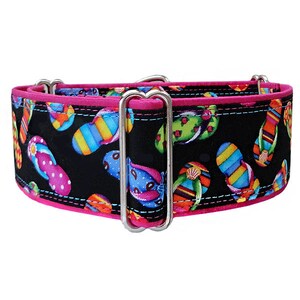Tropical flip flops, Summer Sandals adjustable martingale dog collar, greyhound, whippet, sighthound, galgo. Unfrogettable!